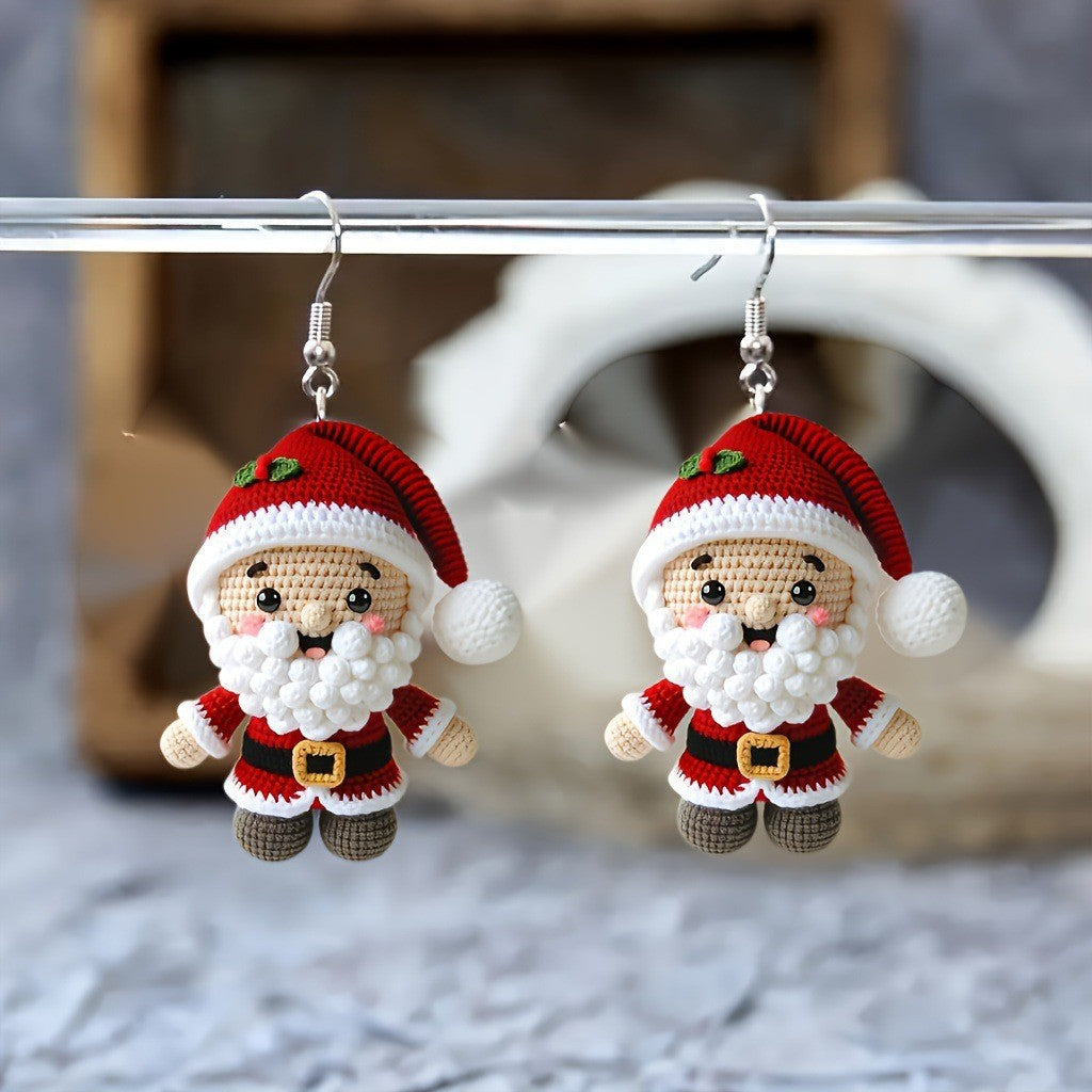 Wholesale Acrylic Knitted Festive Santa Pendant Earrings Cute Personality Holiday
